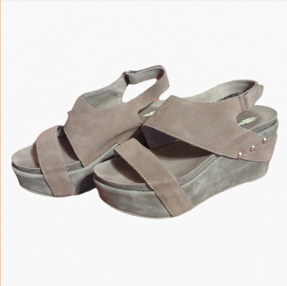 $80 Volatile Avril Wedge 8 Brown Leather Women Platform Comfort Step Sandal